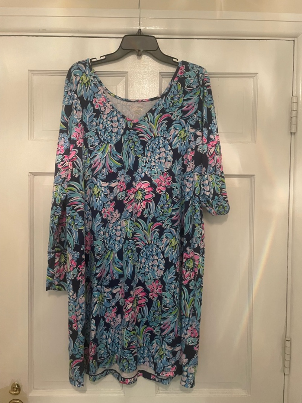 Lilly Pulitzer Navy Dress with Pink & Aqua Floral Print